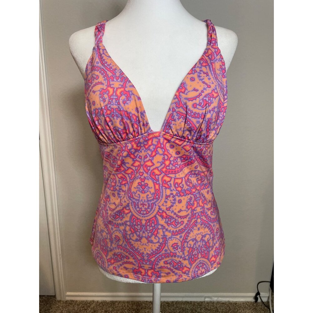 Cremieux Peach Paisley Halter Tie Tankini Sz M